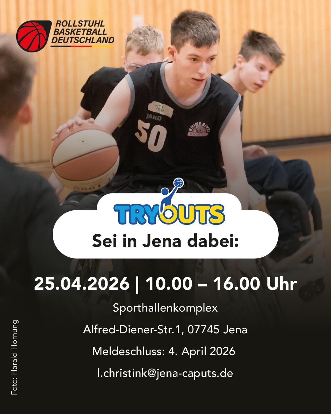 Tryout-Plakat 25.04.2026 10-16 Uhr in Jena, Alfred Diener Str.